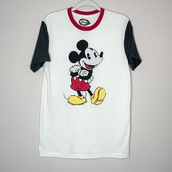 Disney Mickey Mouse Color Block Tshirt White‎ Grey Red Unisex - Picture 1 of 5